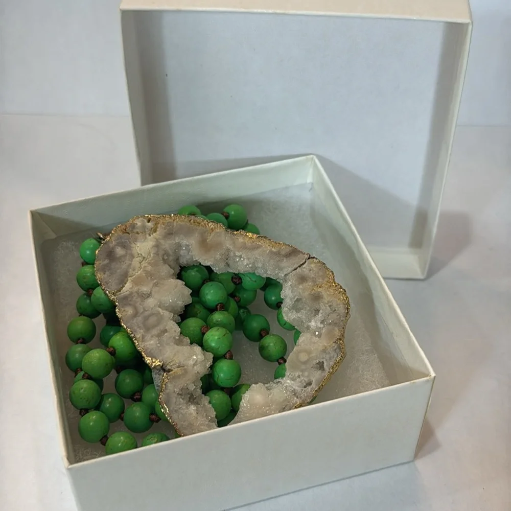 HANDMADE Green Beaded‎ Quartz Pendant Necklace